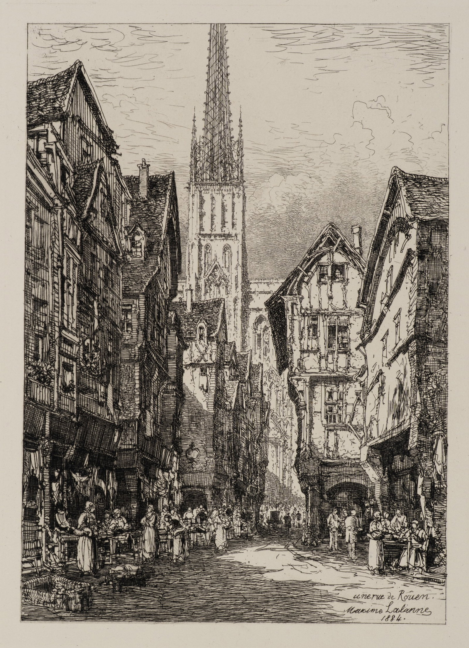 M. LALANNE (1827-1886), Street scene in Rouen, 1884, Etching (1 of 5)