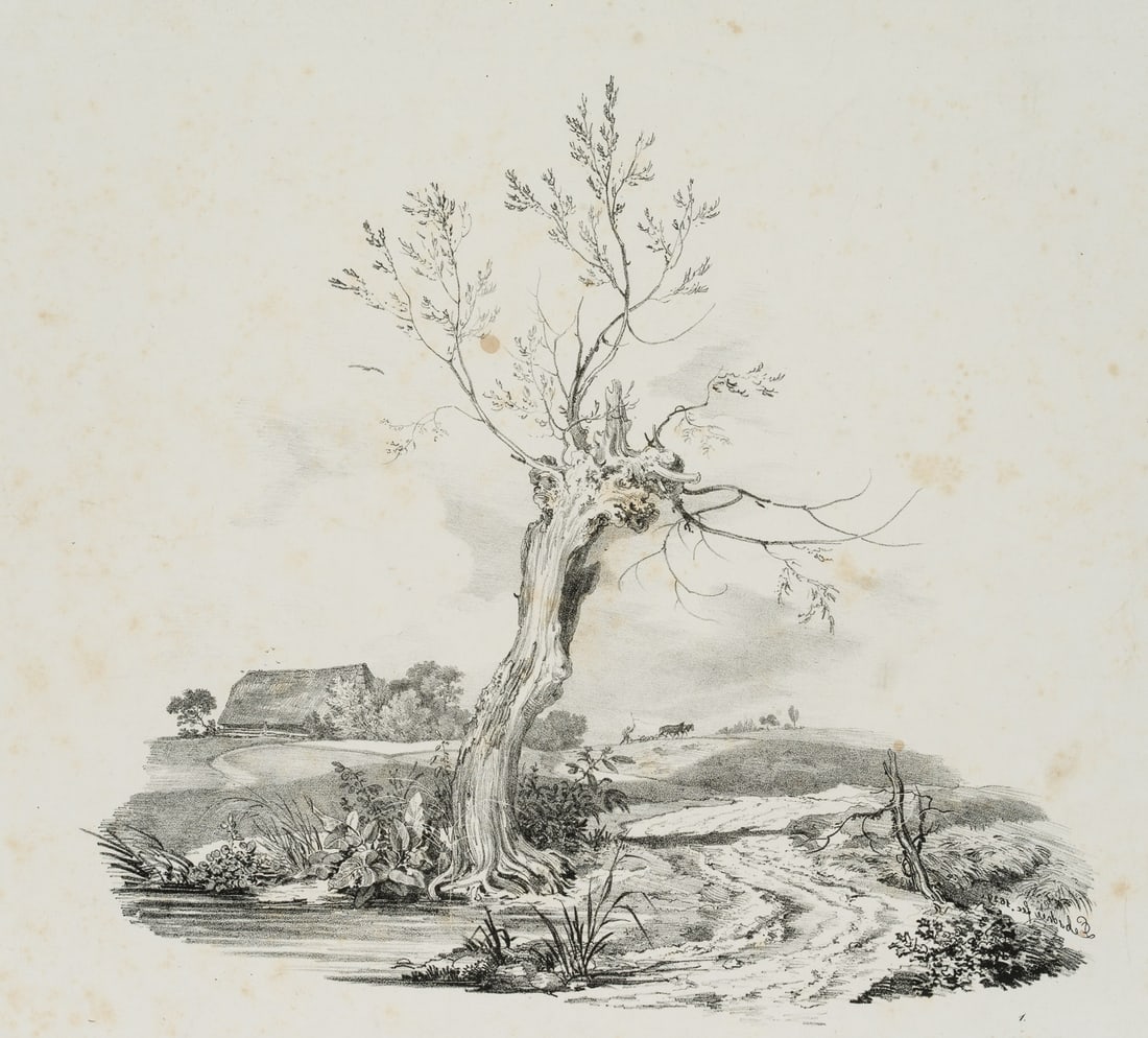 C. LEBSCHÉE (1800-1877), Landscape study with a bare tree, 1829, Lithography: Carl August Lebschée (1800 Schmiegel - 1877 Munich): Landscape study with a bare tree, 1829, Lithography Technique: Lithography on Paper Inscription: Inscribed in reverse on the lower right "Lith
