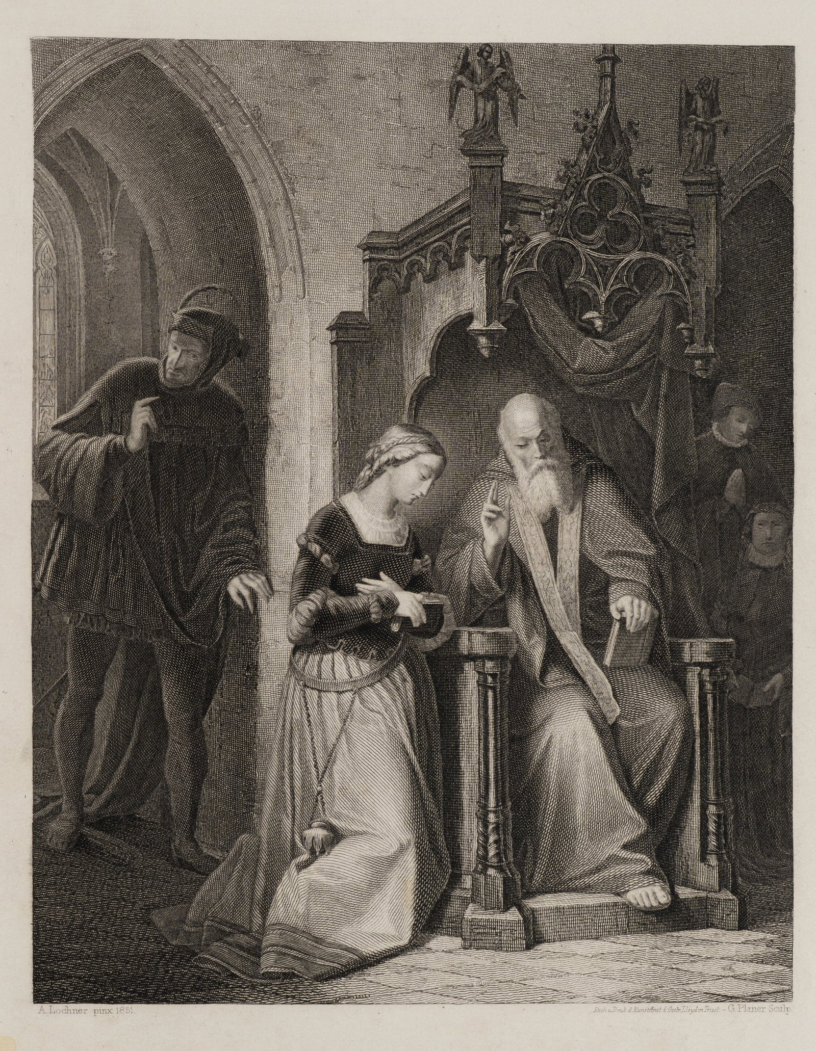 C. PLANER (*1818) after LOCHNER (*1824), Gretchen’s Confession, 1851, Steel engraving (1 of 5)