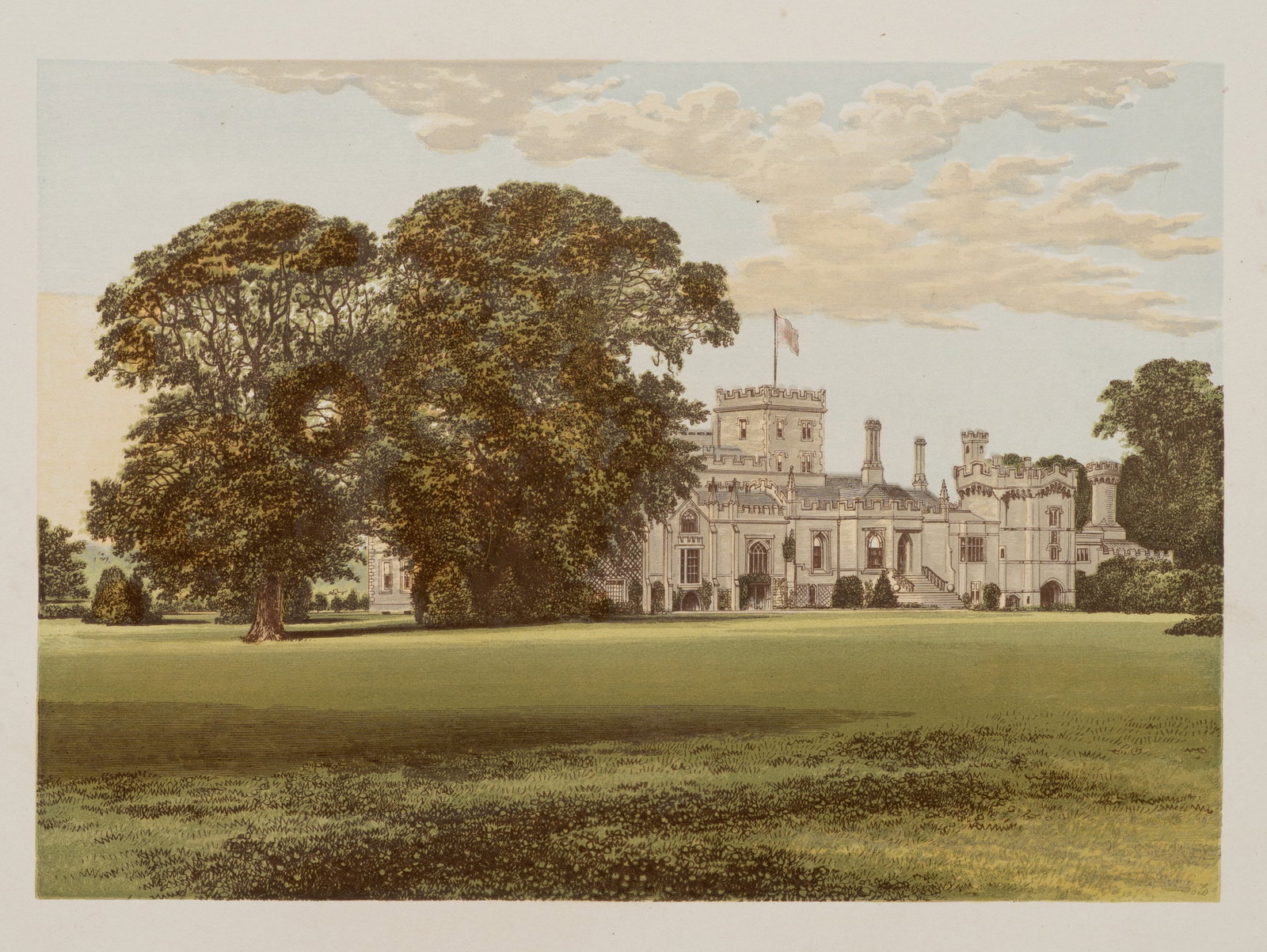 A. LYDON (1836-1917), Elton Hall. Mansion, around 1880, Color Wood Engraving: Alexander Francis Lydon (1836 - 1917 ): Elton Hall Mansion Landscape view with Elton Hall in focus, c. 1880, Color Wood Engraving Technique: Color Wood Engraving on Paper Inscription: At the lower par