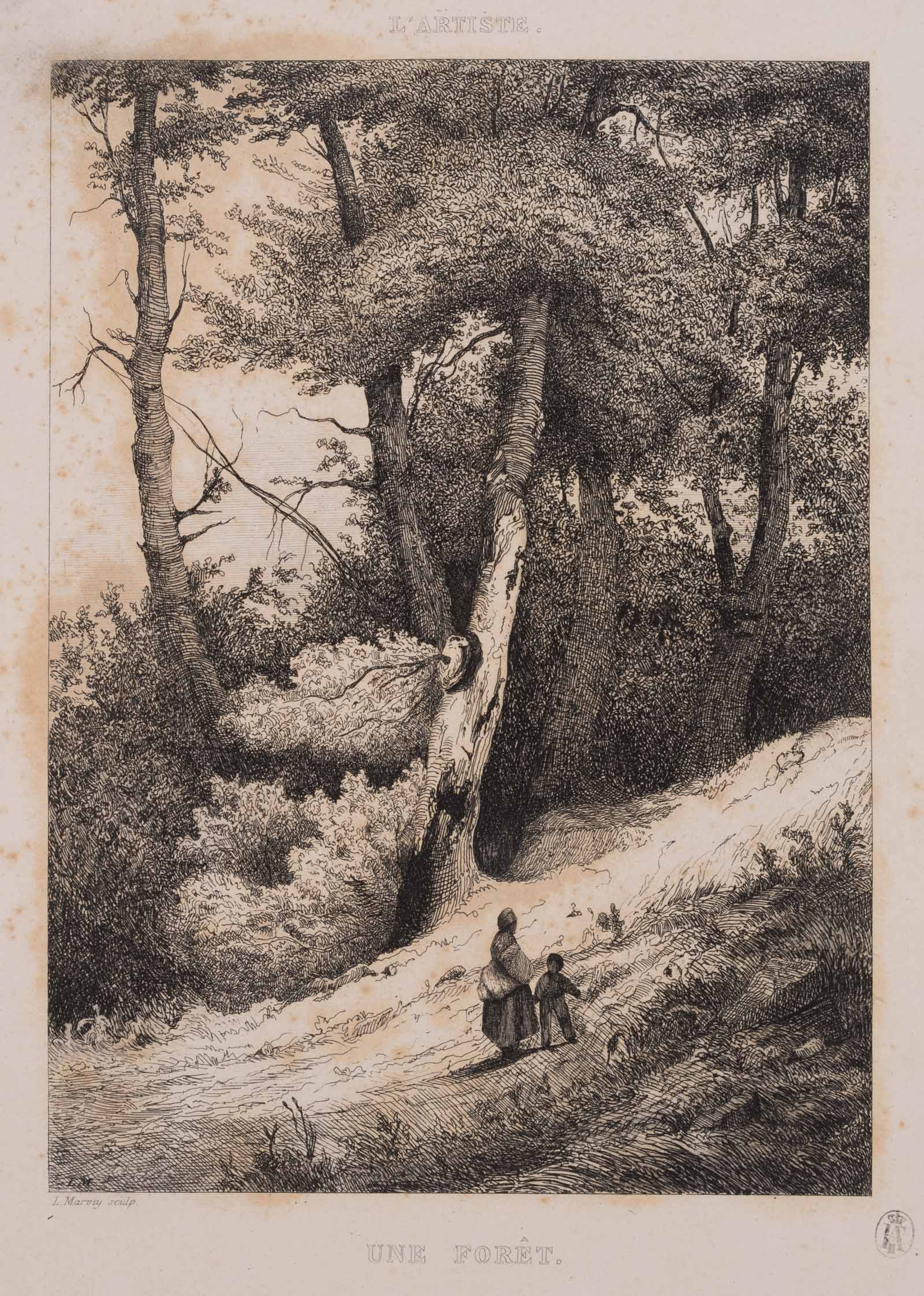 L. MARVY (19th), Woman with a child in the woods, Etching (1 of 4)