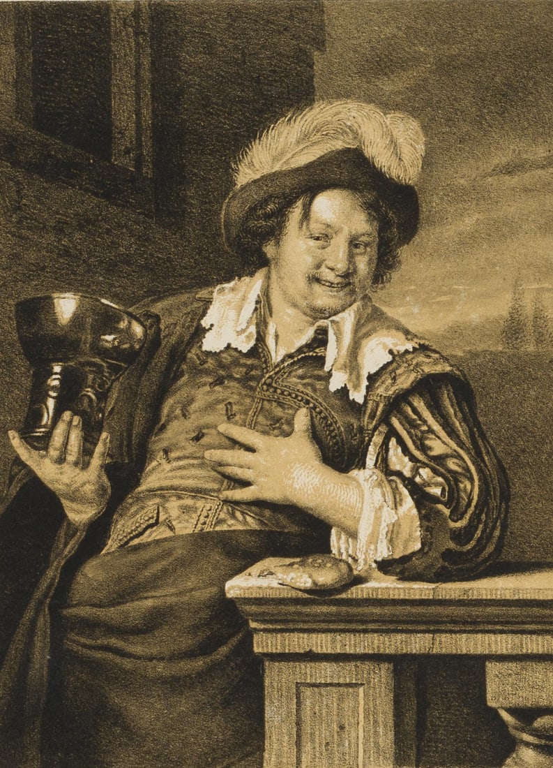 J. STRIXNER (*1782) after MIERIS (*1635), Portrait of a cheerful reveller, 1818, Lithography (1 of 4)