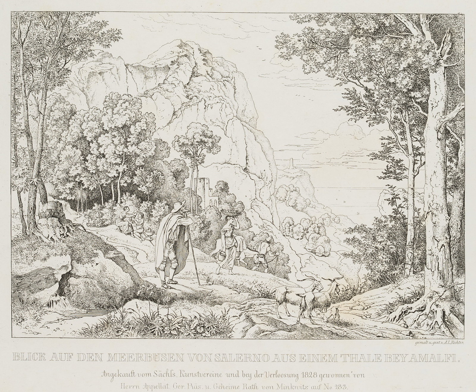L. RICHTER (1803-1884), The Gulf of Salerno near Amalfi, 1828, Etching (1 of 4)