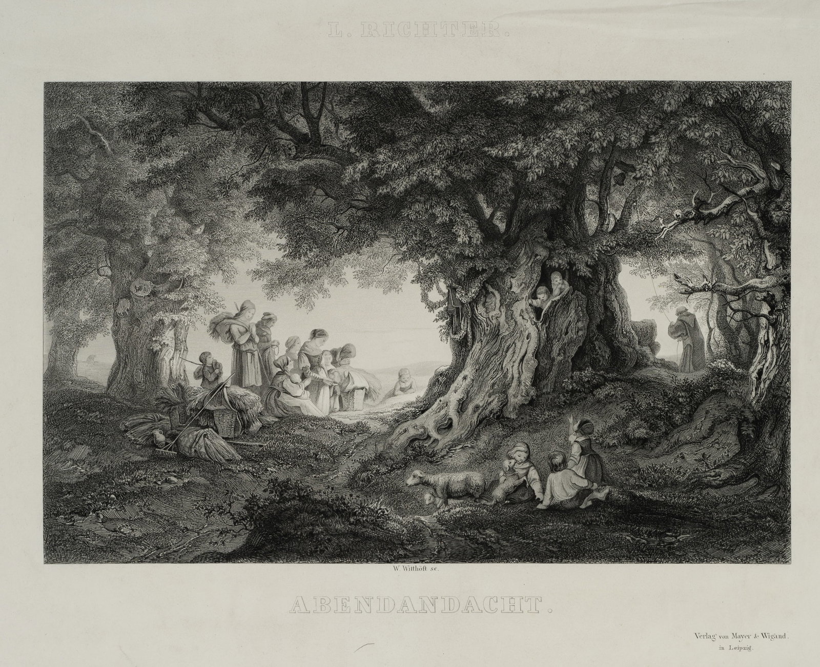 W. WITTHÖFT (*1816) after RICHTER (*1803), A harmonious evening prayer service, Etching (1 of 5)