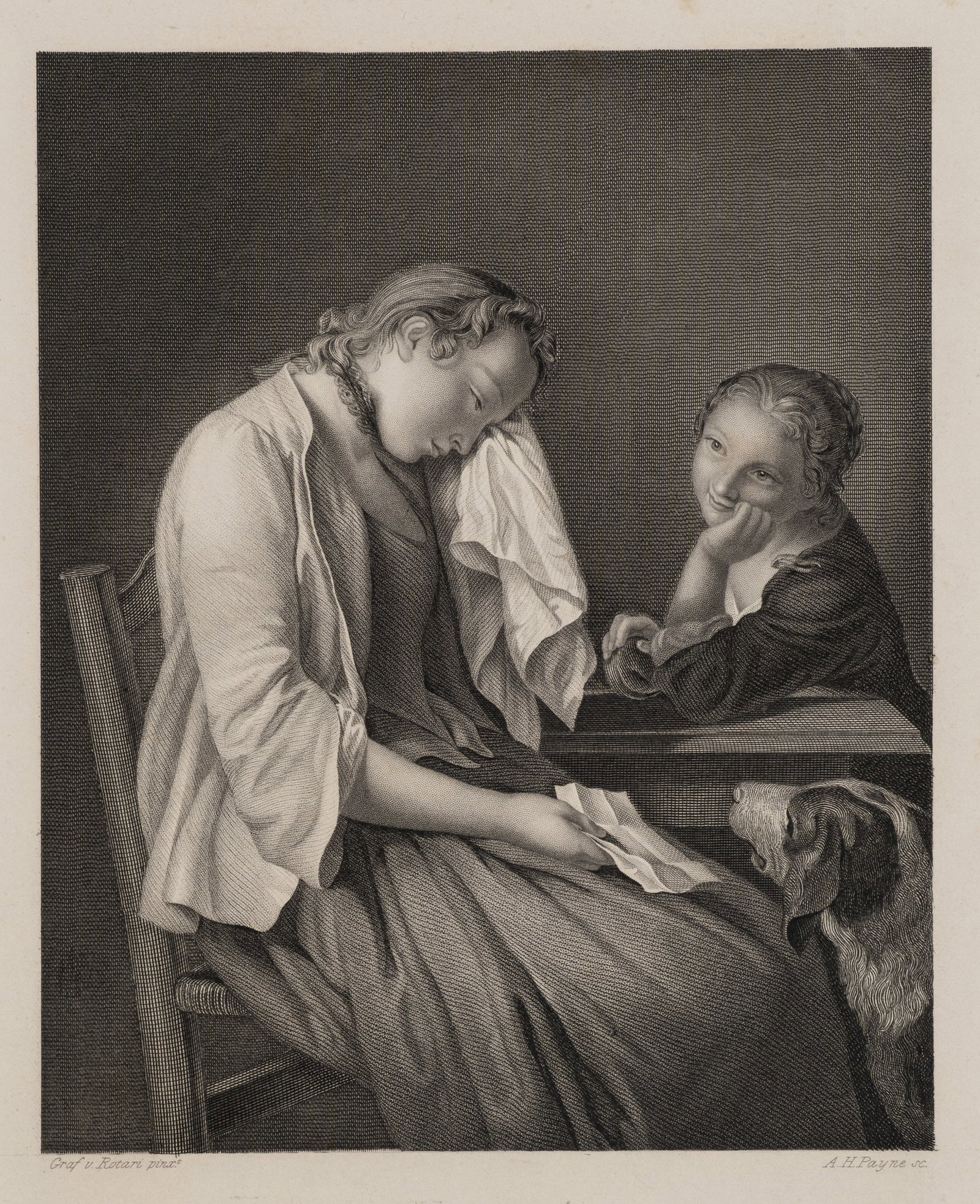 A. PAYNE (*1812) after ROTARI (*1707), Sad news, Steel engraving (1 of 5)