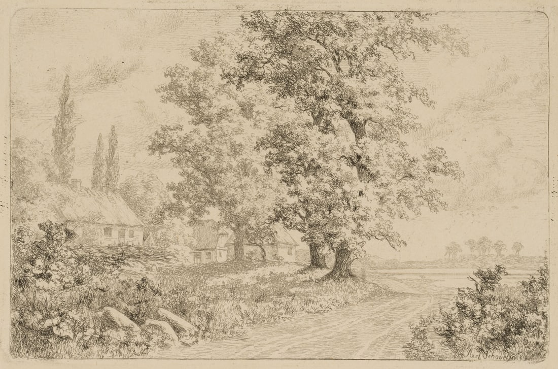 A. SCHOVELIN (*1827), Old oak trees on Skaridsö, Etching (1 of 4)