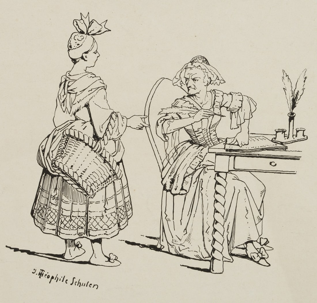 T. SCHULER (1821-1871), Rococo caricature featuring a servant, Lithography: Theophil Schuler (1821 Strasbourg - 1871 ibid.): Rococo caricature featuring a servant, 19th century, Lithography Technique: Lithography on Paper Inscription: Signed on the lower left of the sheet. Da