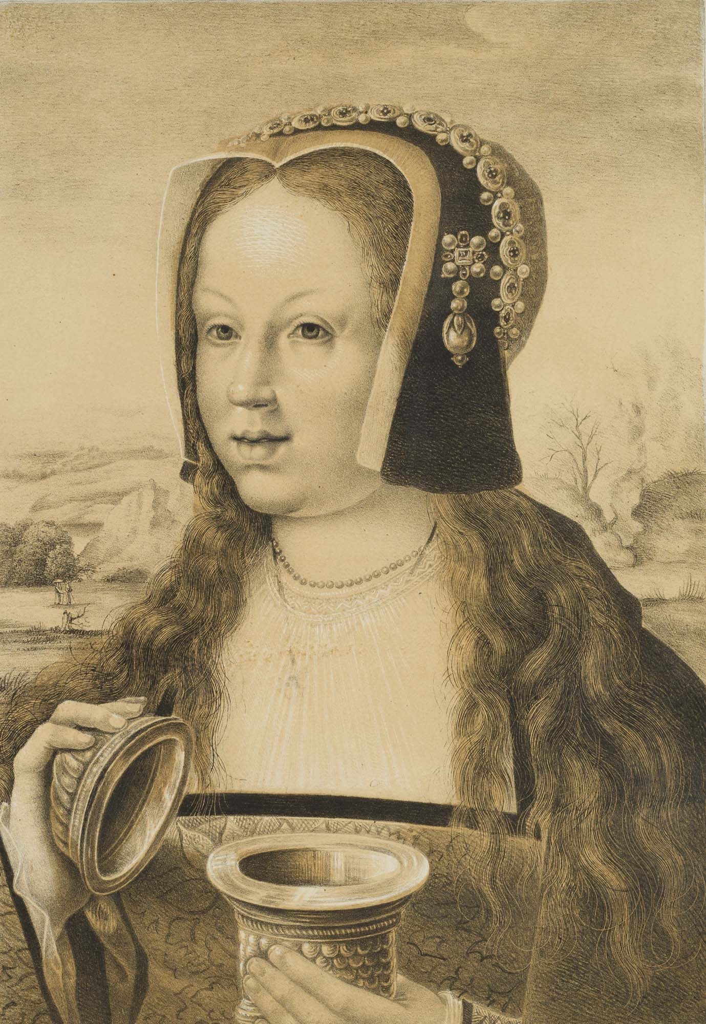 J. STRIXNER (*1782) after SCOREL (*1495), Saint Mary Magdalene, 1818, Lithography with chalk (1 of 4)