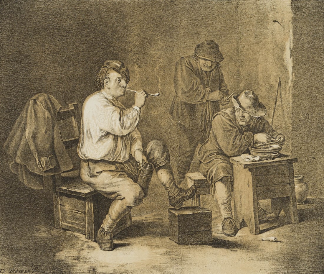 J. STRIXNER (*1782) after TENIERS (*1610), A tavern scene with farmers drinking, Lithography (1 of 4)