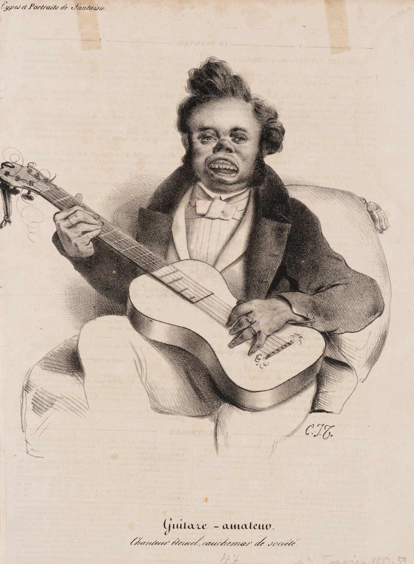C. TRAVIÈS (1804-1859), Caricature of a guitarist, Lithography (1 of 5)