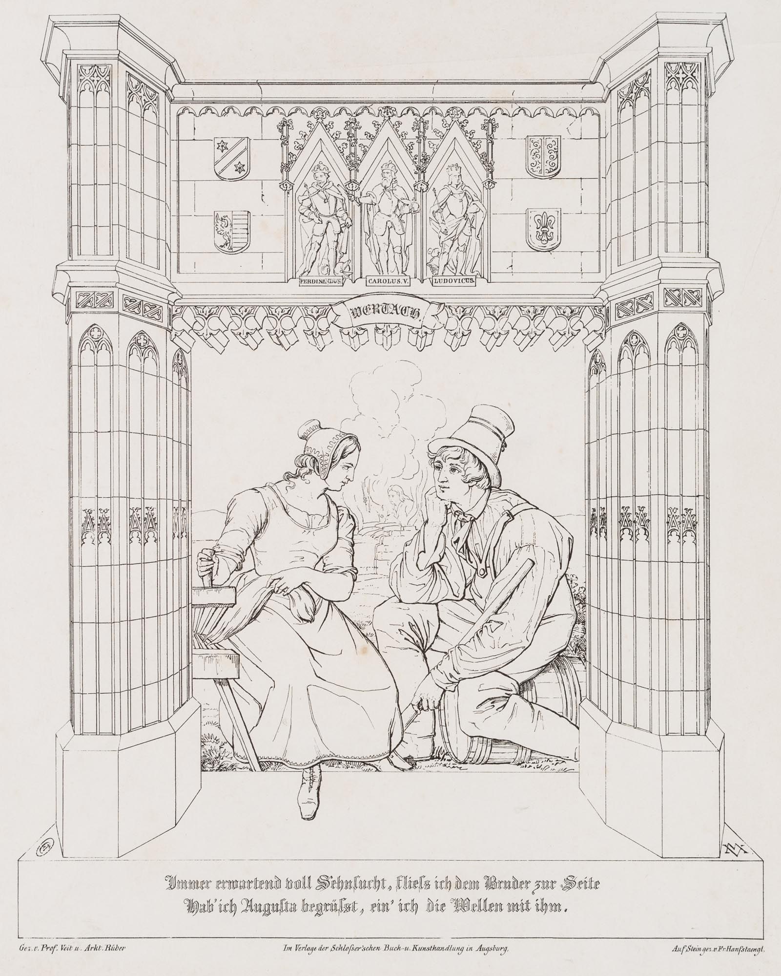 F. HANFSTAENGL (*1804) after VEITH (*1768), A declaration of love beneath a canopy, Lithography (1 of 4)
