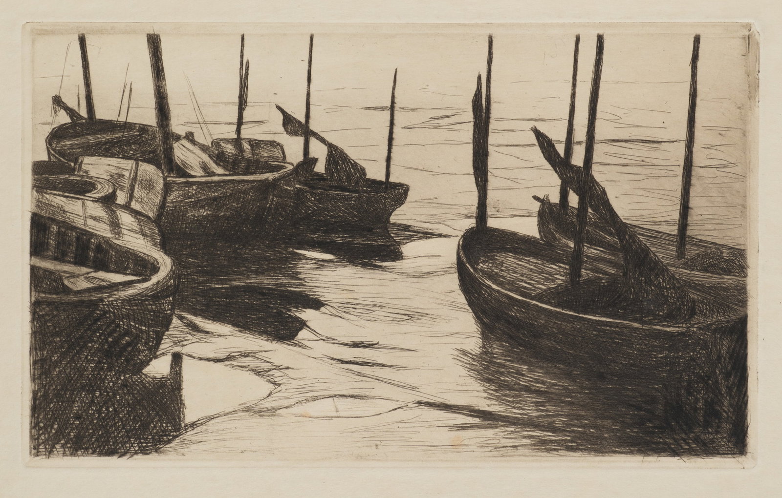 R. VOORTMAN (19,20th), Boats in the harbour basin, 1899, Etching (1 of 5)