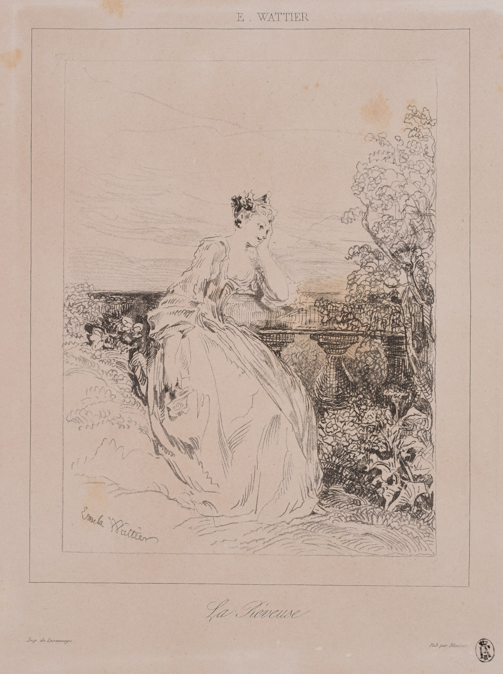 E. WATTIER (1800-1868), A lady pondering a letter, Vernis Mou (1 of 4)