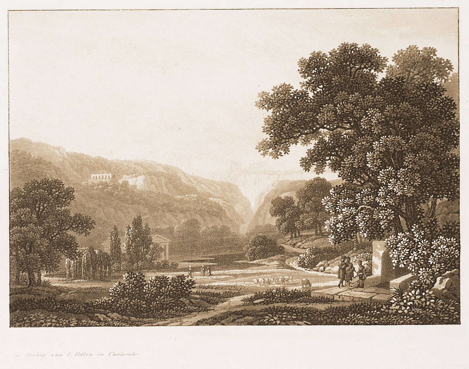 C. HALDENWANG (*1770) after WEHLE (*1778), An Arcadian landscape near Tivoli, around 1800, Aquatint (1 of 5)