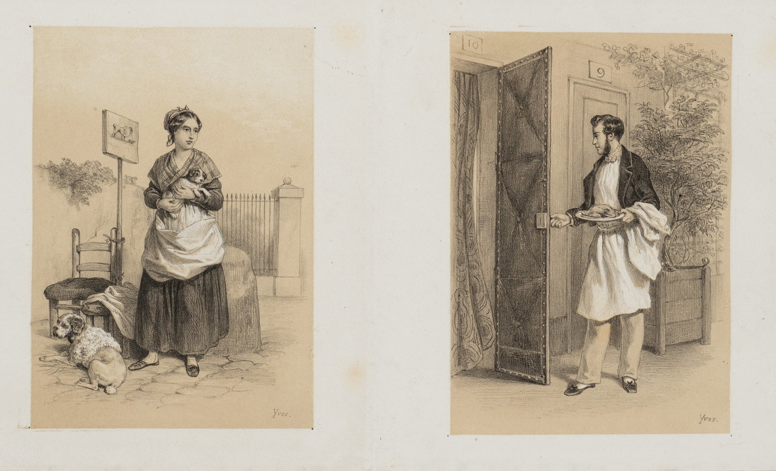YVES (19th), Domestic scenes from the 19th century, 1857, Tinted Lithographie (1 of 5)