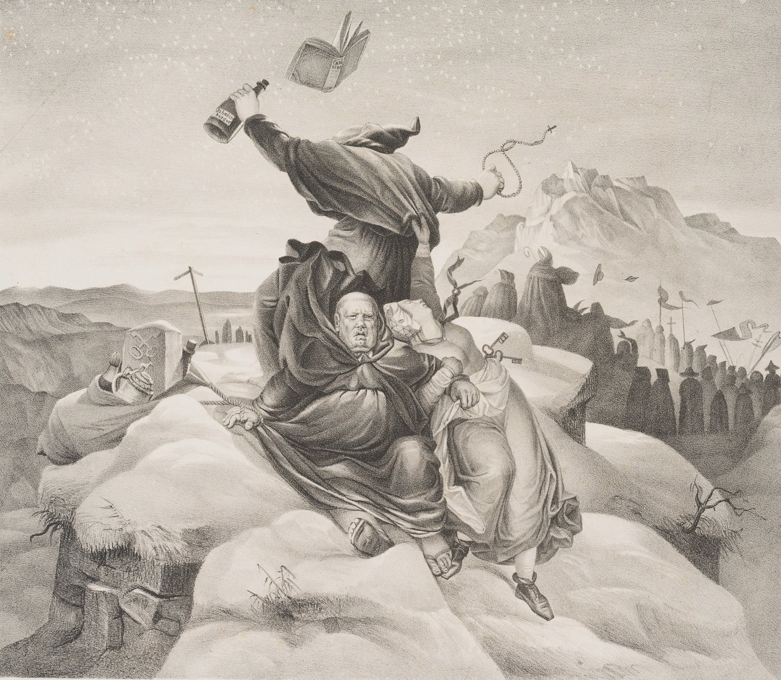 Unknown (19th), The emigration after Rome, around 1860, Lithography: Unknown (19th century): The emigration of the monks to Rome, c. 1860, Lithography Technique: Lithography on Paper Inscription: Lower middle inscribed in the printing plate: "Die Auswanderung nach Rom"