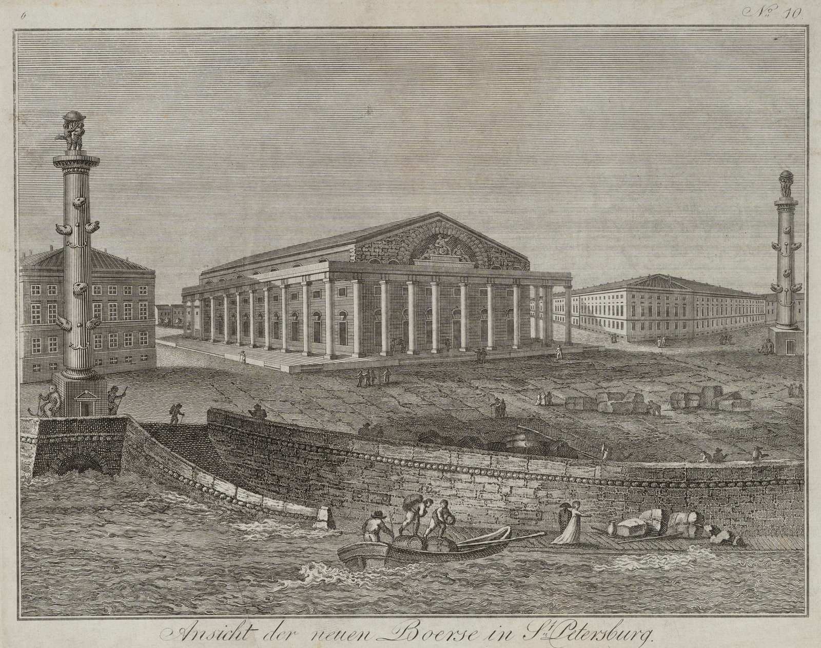 Unknown (19th), St Petersburg Stock Exchange, Etching: Unknown (19th century): Stock exchange in St Petersburg Monumental view of the new stock exchange in St Petersburg, 19th century, Etching Technique: Etching on Paper Inscription: Upper right numbered 