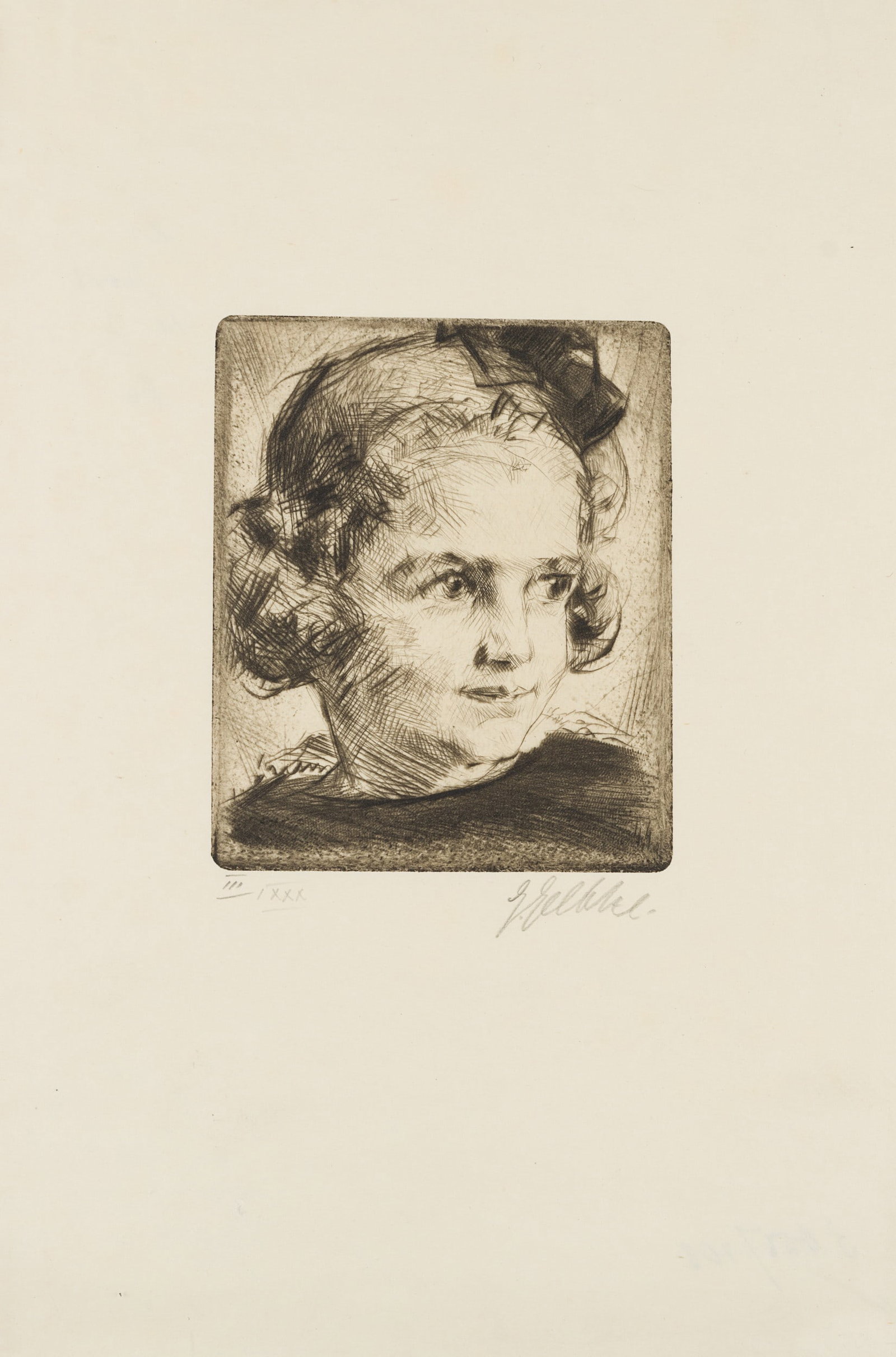 G. GELBKE (1882-1947), Girl with a hair bow, around 1920, Etching (1 of 4)