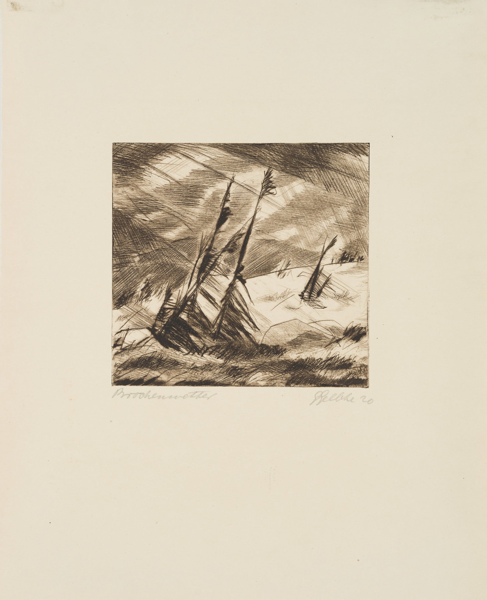 G. GELBKE (1882-1947), Mixed weather, 1920, Etching (1 of 4)