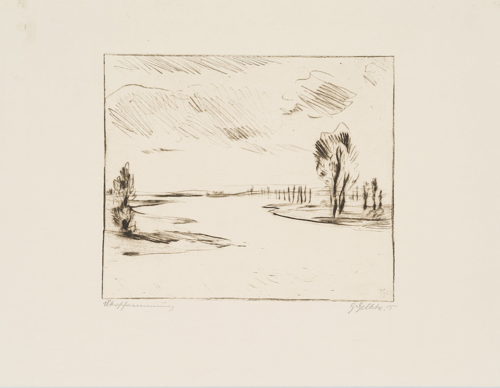 G. GELBKE (1882-1947), Flooded floodplain landscape, 1915, Etching (1 of 4)