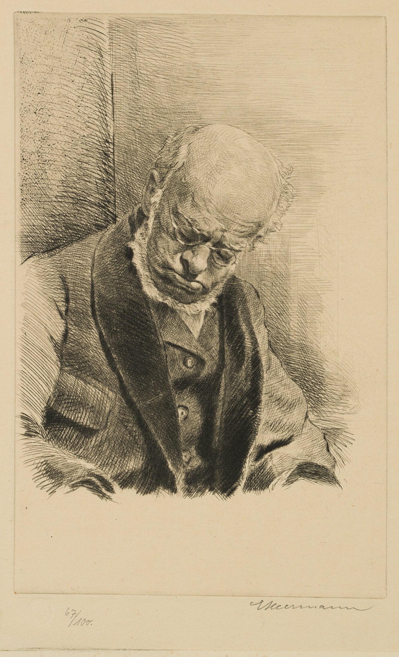 E. HEERMANN (1880-1923), Adolph von Menzel (1815–1905), around 1900, Drypoint etching (1 of 4)