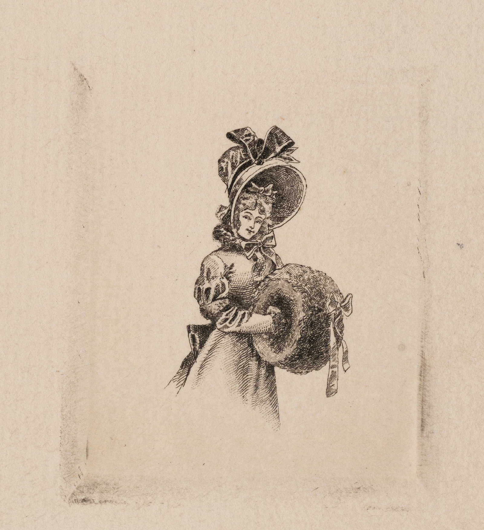 G. RIPART (1871-1933), A lady with a large hat and a large muff, Etching (1 of 5)
