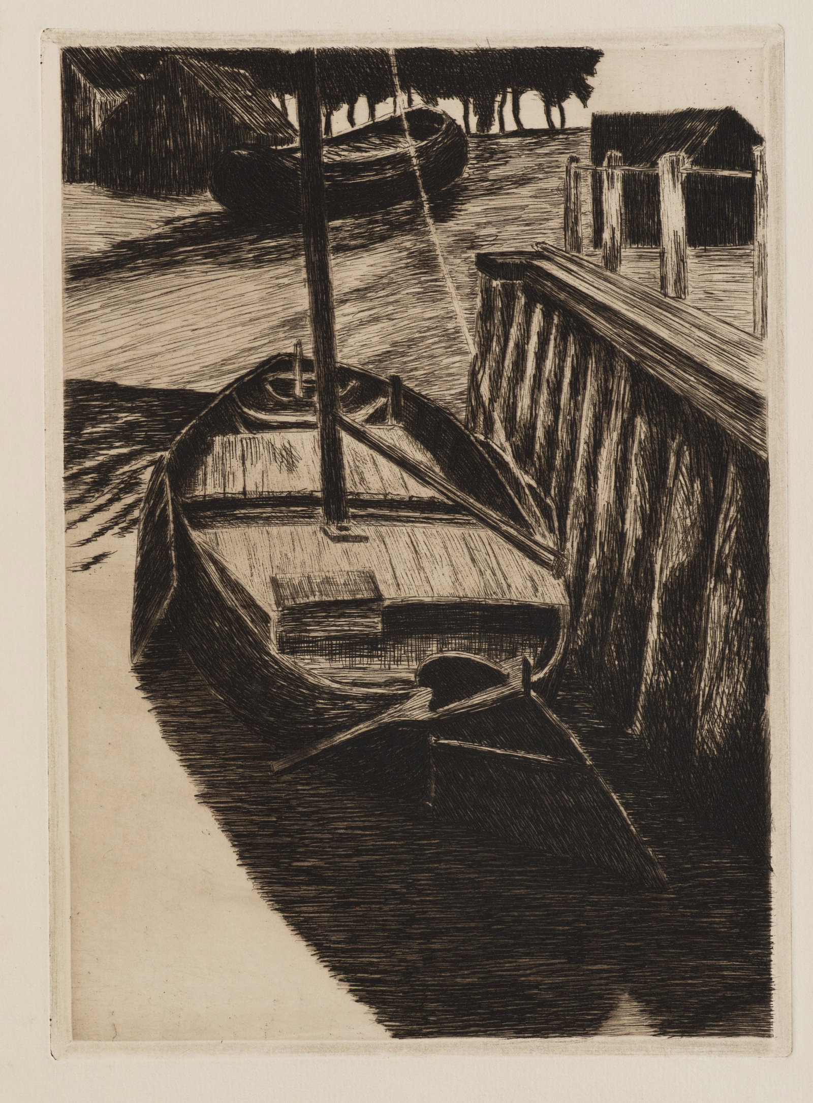 R. VOORTMAN (19,20th), Boats at the wooden jetty, Etching (1 of 5)