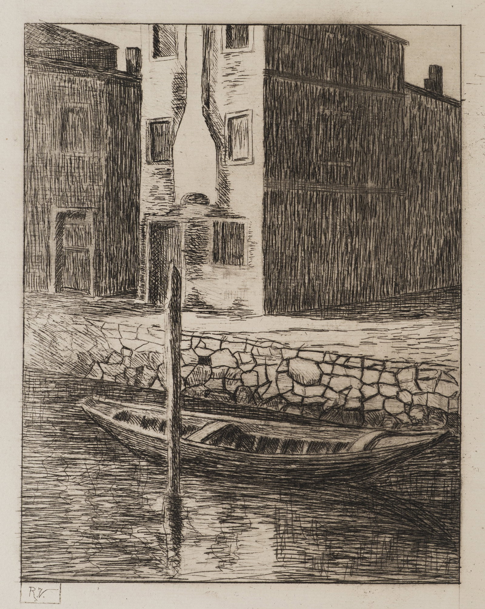 R. VOORTMAN (19,20th), Boat on the canal, Etching (1 of 5)