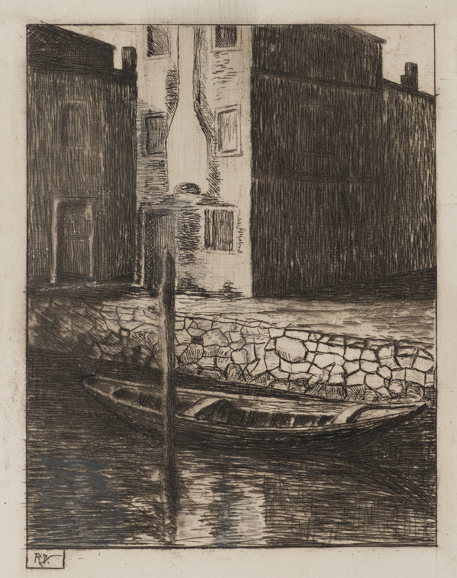 R. VOORTMAN (19,20th), Boat on the canal, Etching (1 of 5)