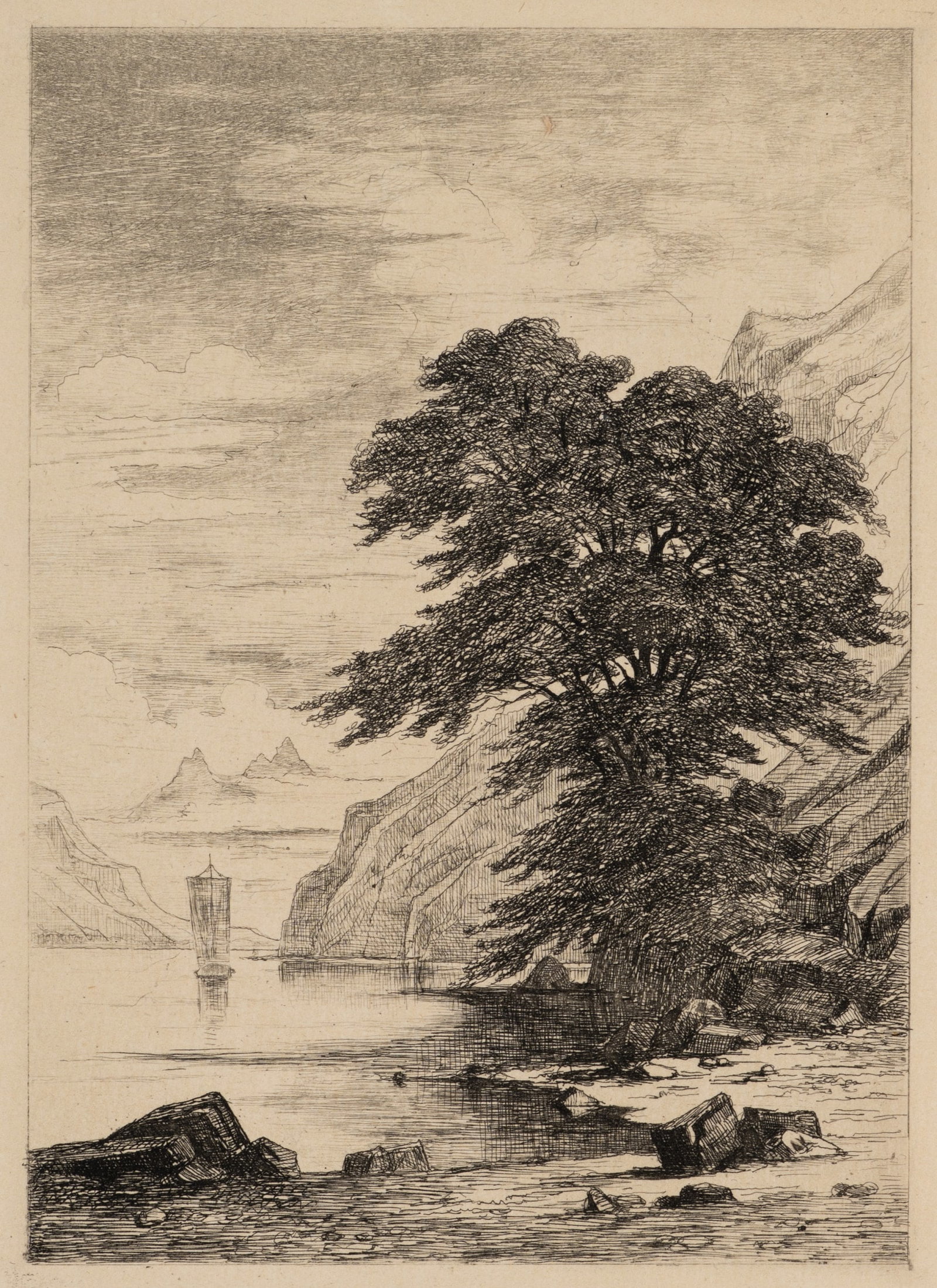 Unknown (20th), Idyllic lakeside scenery, around 1900, Etching (1 of 5)