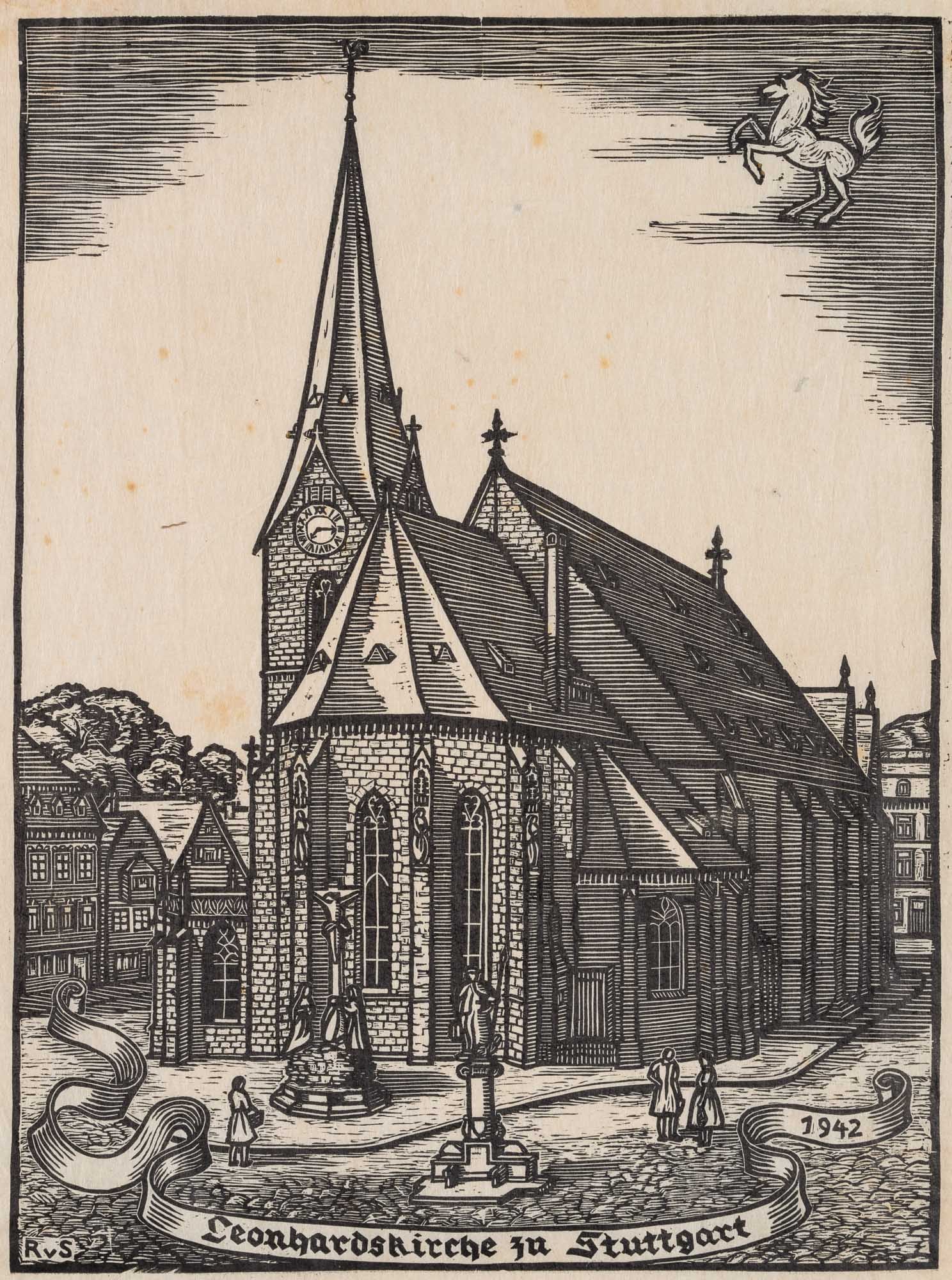 RVS (20th), St Leonhard’s Church, Stuttgart, 1942, Woodcut (1 of 4)