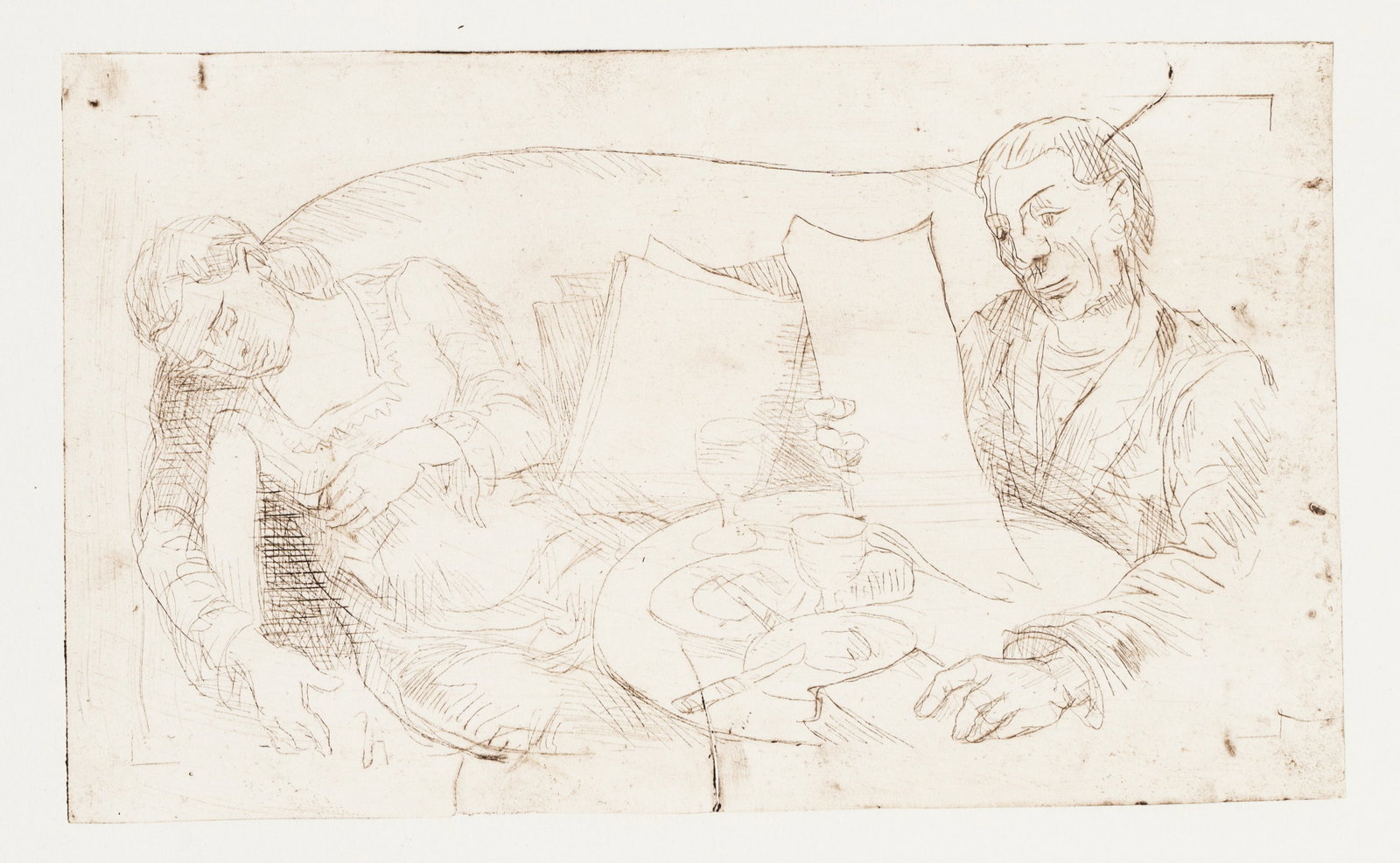 A. SCHINNERER (*1876), At the coffee table, around 1940, Etching (1 of 5)