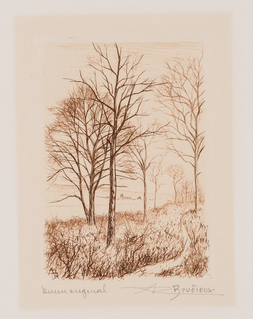 A. BRUDIEUX (1921-1997), Winter landscape with bare trees, around 1950, Etching (1 of 4)