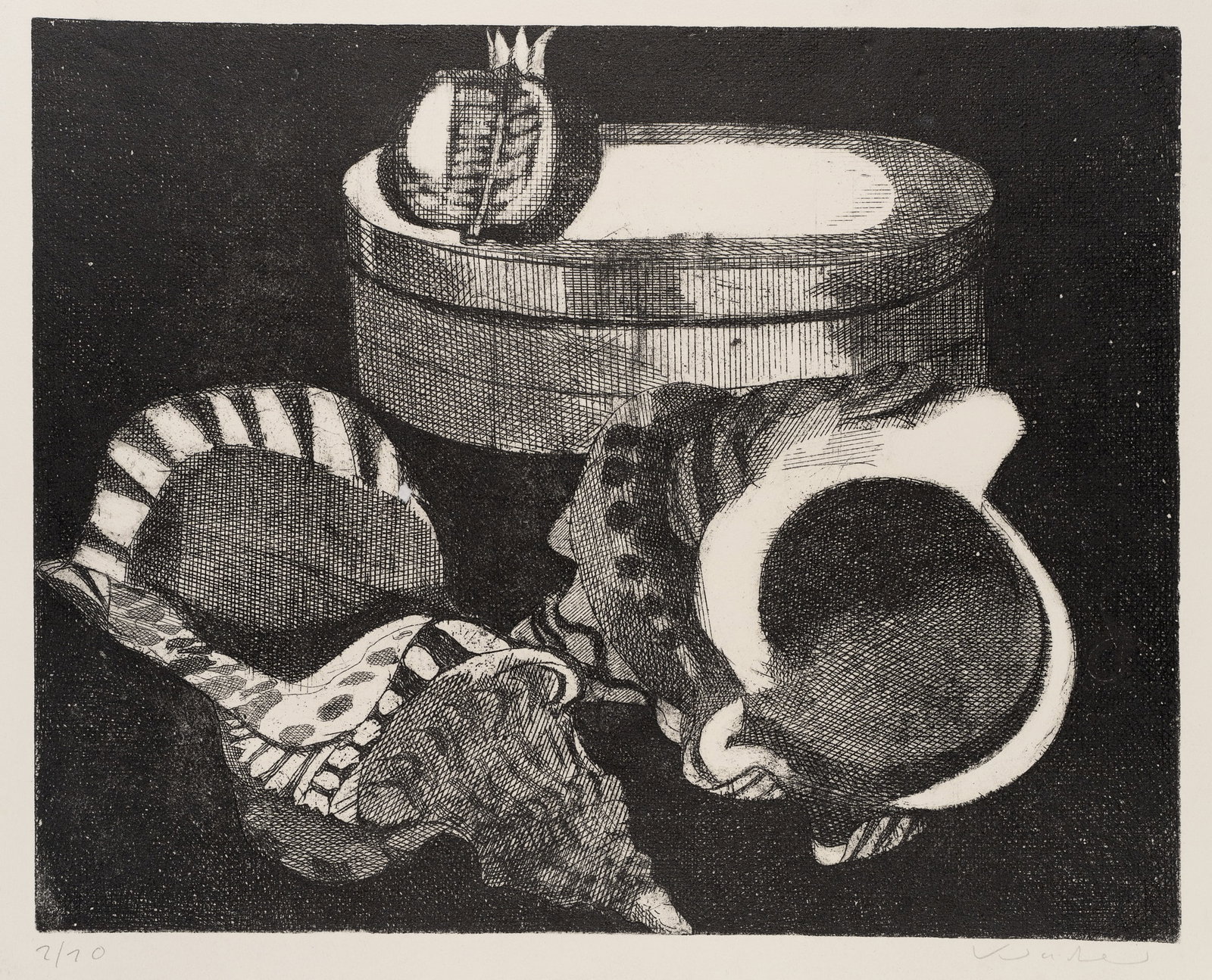 Unknown (20th), Abstract still life featuring stylised dishes, Etching (1 of 5)
