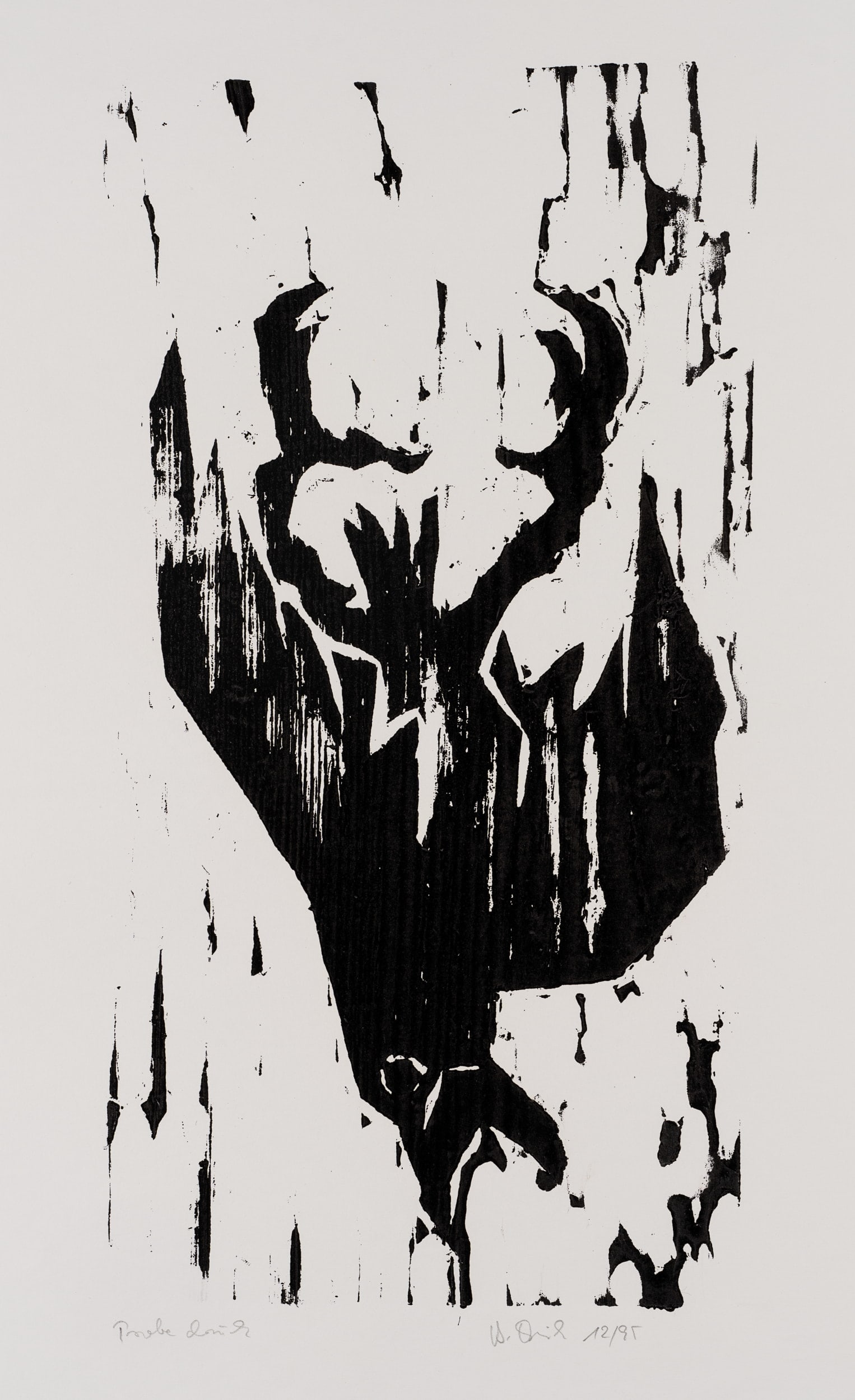 B. BIRCK (*1935), Abstract dragon figure with wings and claws, 1995, Woodcut (1 of 5)