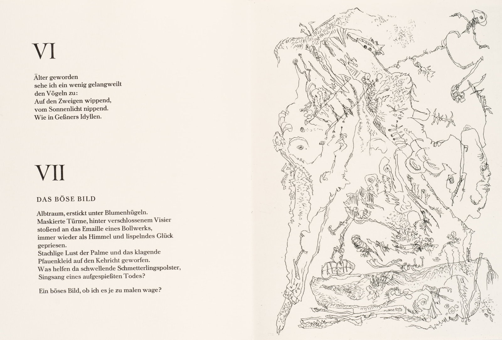 B. SCHULTZE (1915-2005), Surreal nightmare illustration with poetry, 1990, Etching (1 of 5)