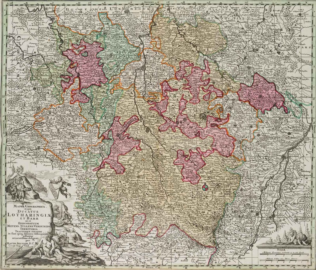 M. SEUTTER (1678-1756), Mappa Geographica, Lorraine, 1750, Copper engraving (1 of 4)