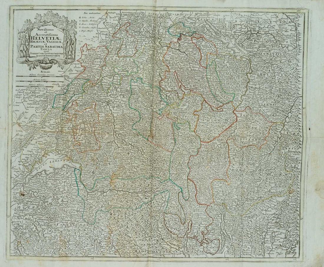 Unknown (19th), Map of Switzerland. Helvetia, Rhaetia, Valesia, Copper engraving (1 of 4)