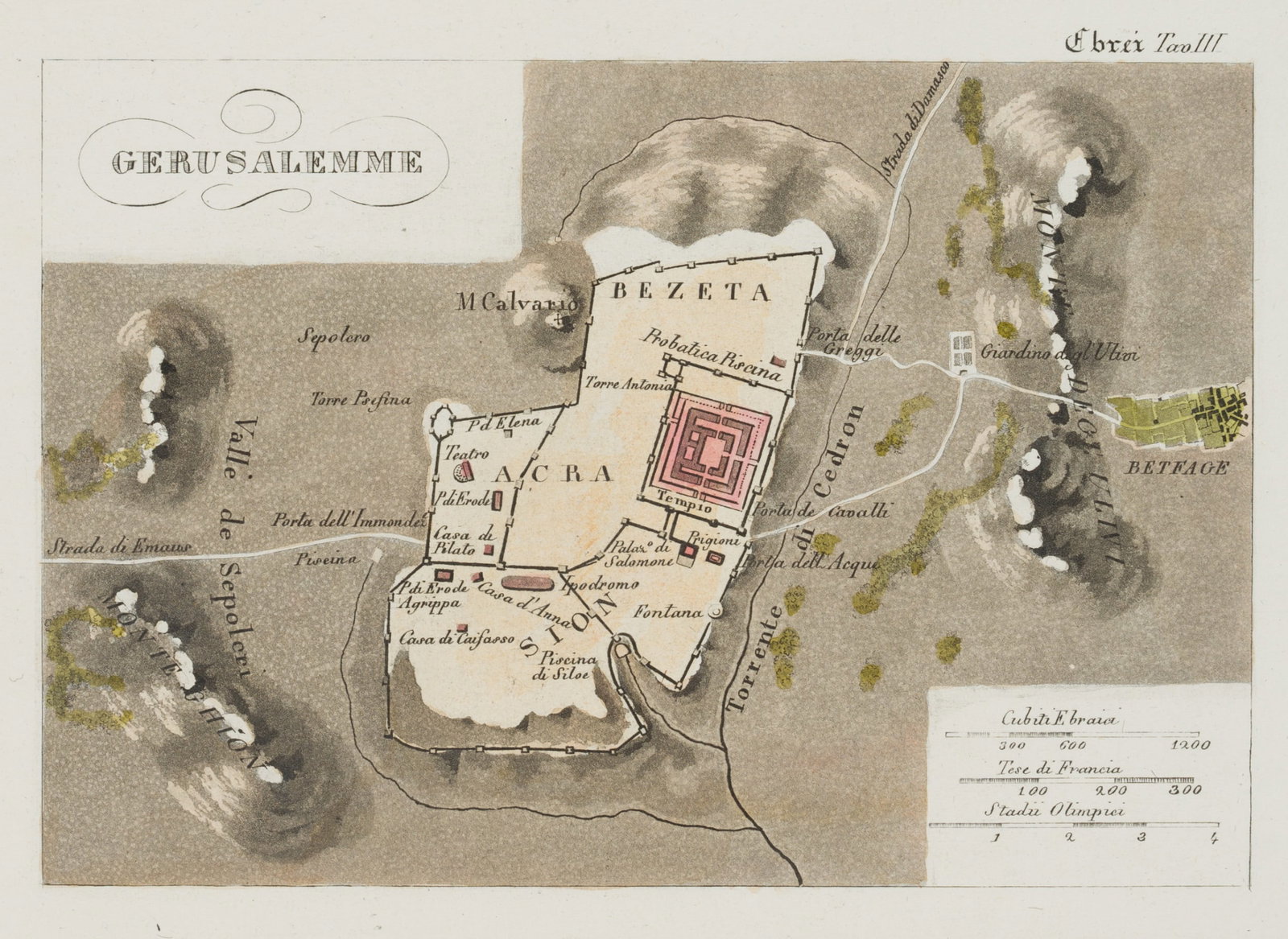 Unknown (19th), Jerusalem, historical map, Aquatint (1 of 4)