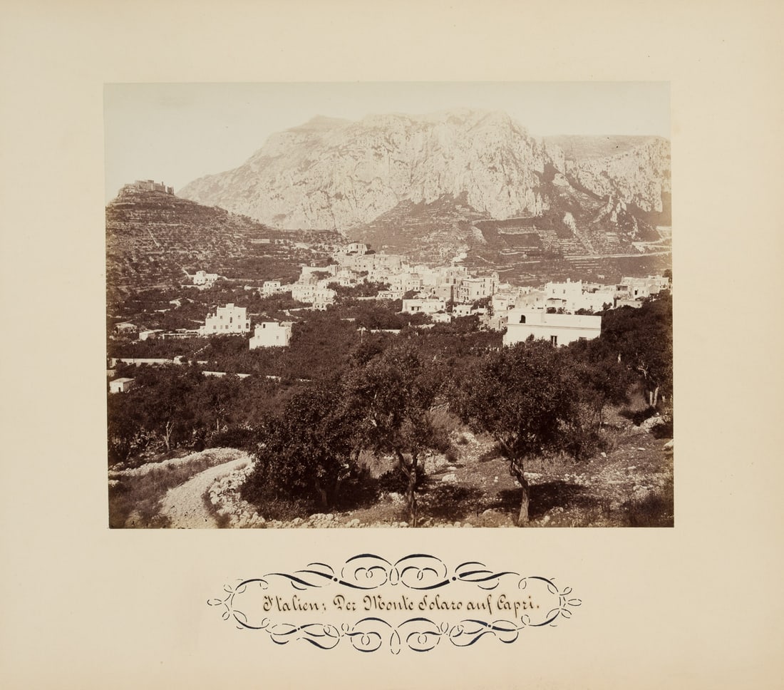 FRATELLI ALINARI (19th) Circle, Monte Solaro on Capri, around 1880, albumen paper print: Fratelli Alinari (19th century) Circle: Italy: "Monte Solaro on Capri", nature panorama, Campania, Naples, Sorrento, Salerno, c. 1880, albumen paper print Technique: albumen paper print, mounted on Ca