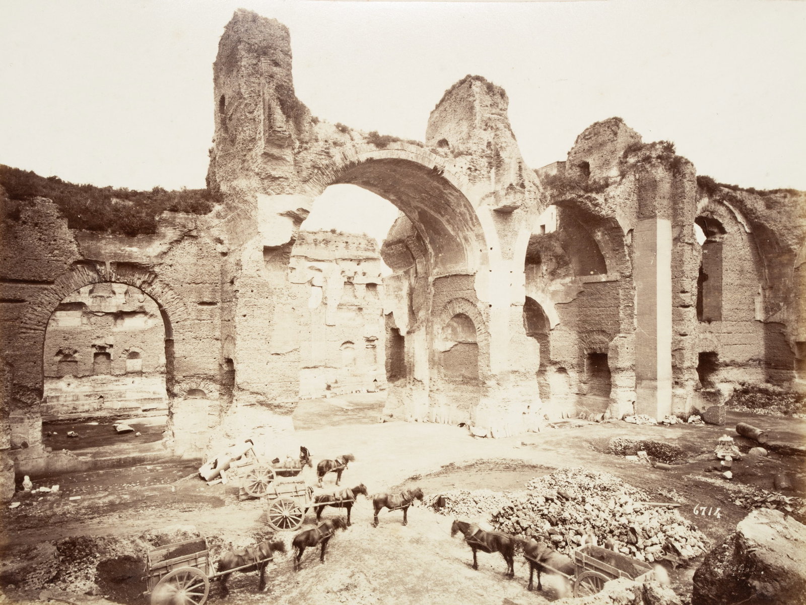 FRATELLI ALINARI (19th), Caracalla Baths, Rome, around 1880, albumen paper print: Fratelli Alinari (19th century): Rome, Baths of Caracalla, lat: Thermae Antoninianae, ancient bathing facility, c. 1880, albumen paper print Technique: albumen paper print, mounted on Cardboard Stamp: