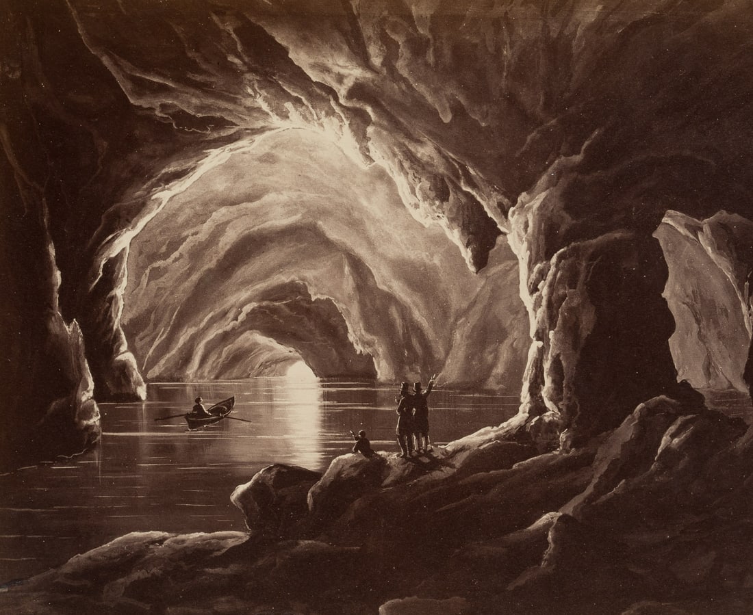 FRATELLI ALINARI (19th) Circle, The Blue Grotto of Capri, around 1880, Sepia-Photography: Fratelli Alinari (19th century) Circle: Italy: "The Blue Grotto of Capri", original photograph after a famous oil painting, c. 1880, Sepia-Photography Technique: Sepia-Photography on Albumen paper, mo