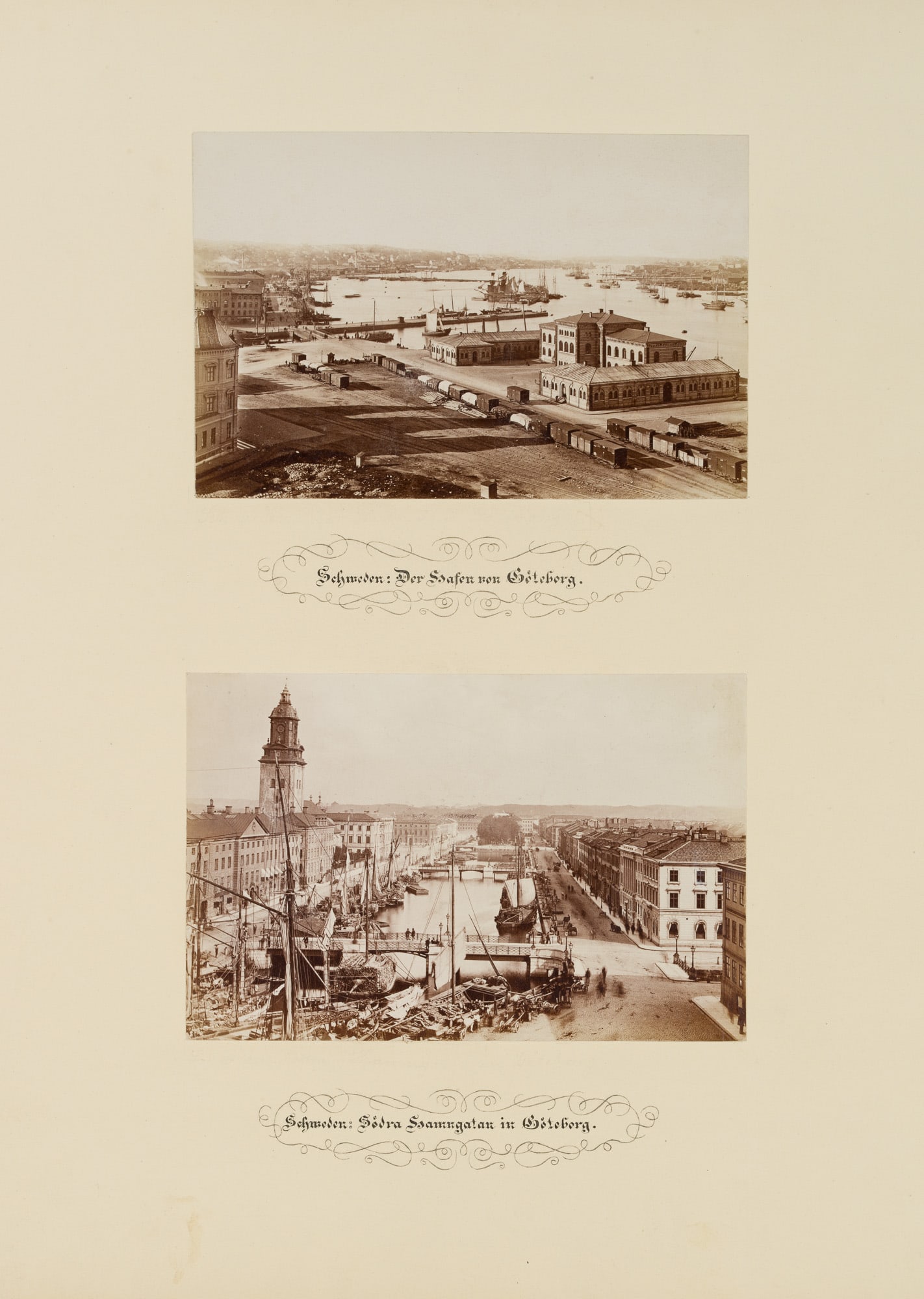 FRATELLI ALINARI (19th) Circle, Gothenburg: Harbour, Södra Hamngatan, around 1880, albumen: Fratelli Alinari (19th century) Circle: Two photographs of Sweden: "Gothenburg harbour" and "Södra Hamngatan in Gothenburg, c. 1880, albumen paper print Technique: albumen paper print, mounted on