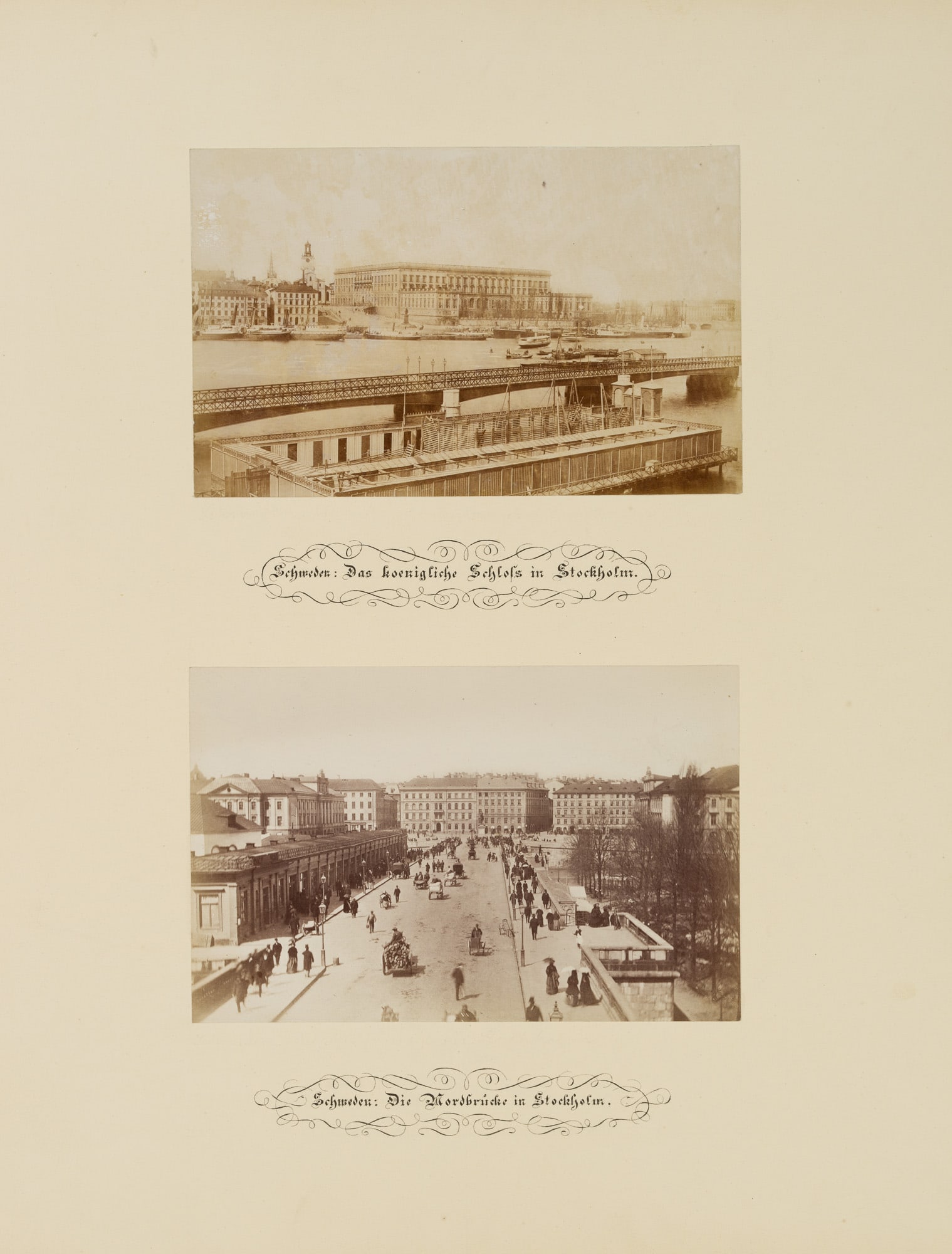 FRATELLI ALINARI (19th) Circle, Sweden: The Castle and the North Bridge, around 1880, albumen paper: Fratelli Alinari (19th century) Circle: Two photographs of Sweden: "The Royal Palace in Stockholm" and "The North Bridge in Stockholm", c. 1880, albumen paper print Technique: albumen paper print, mou