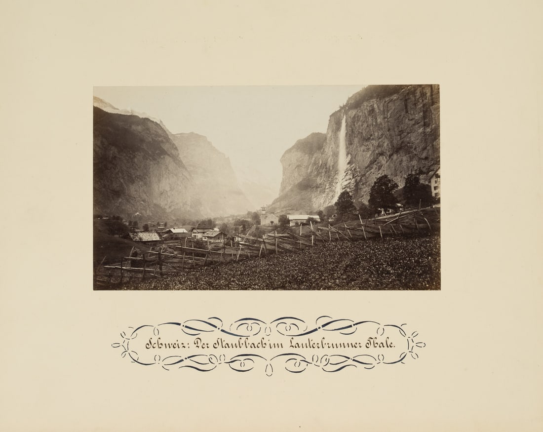 FRATELLI ALINARI (19th) Circle, Switzerland: Staubbach, Lauterbrunnen, around 1880, albumen paper pr: Fratelli Alinari (19th century) Circle: Switzerland: The Staubbach in the Lauterbrunner Thale, Staubbach Falls, c. 1880, albumen paper print Technique: albumen paper print, mounted on Cardboard Date: 