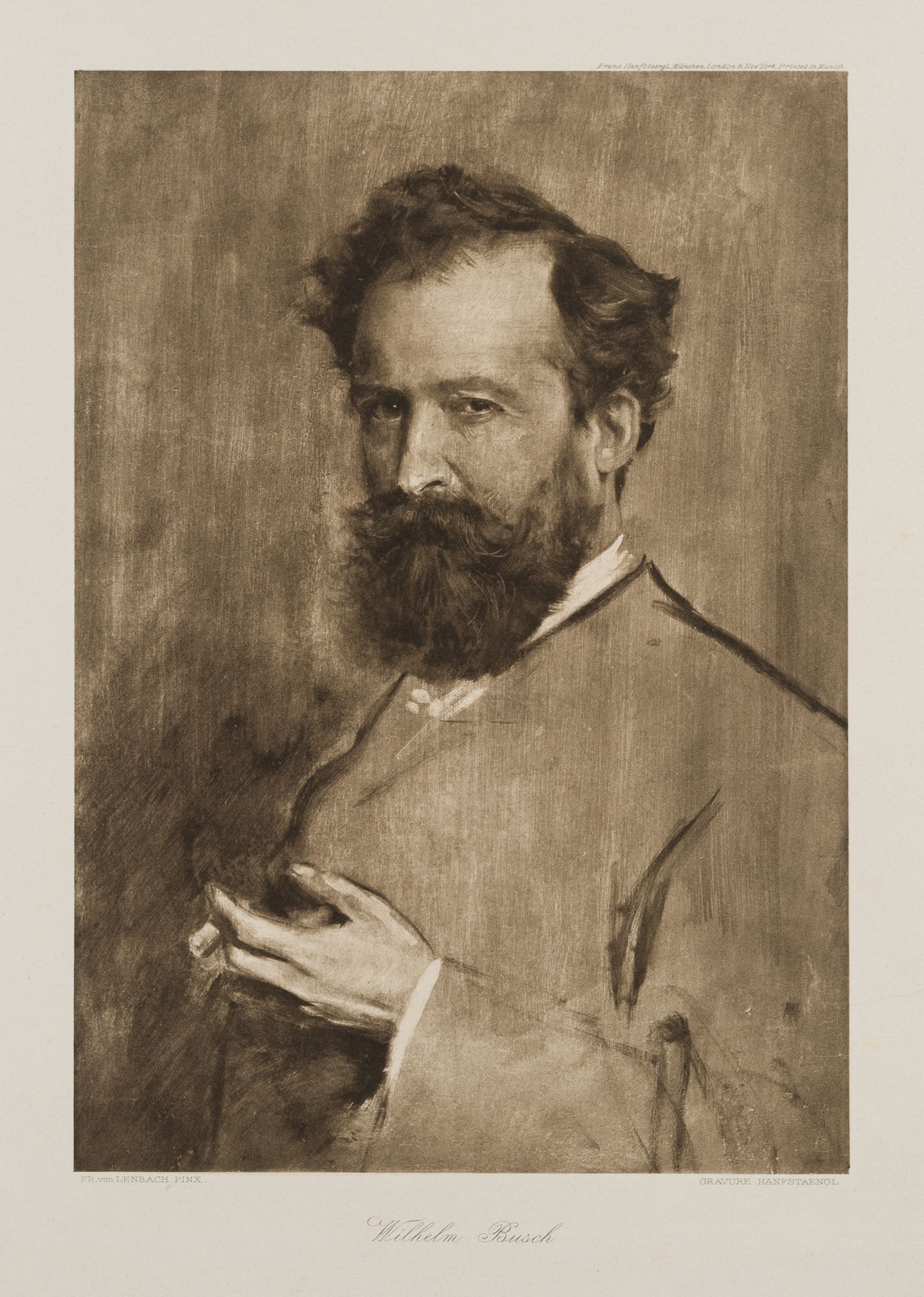 F. HANFSTAENGL (*1804) after LENBACH (*1836), A portrait of Wilhelm Busch, Photogravure (1 of 4)