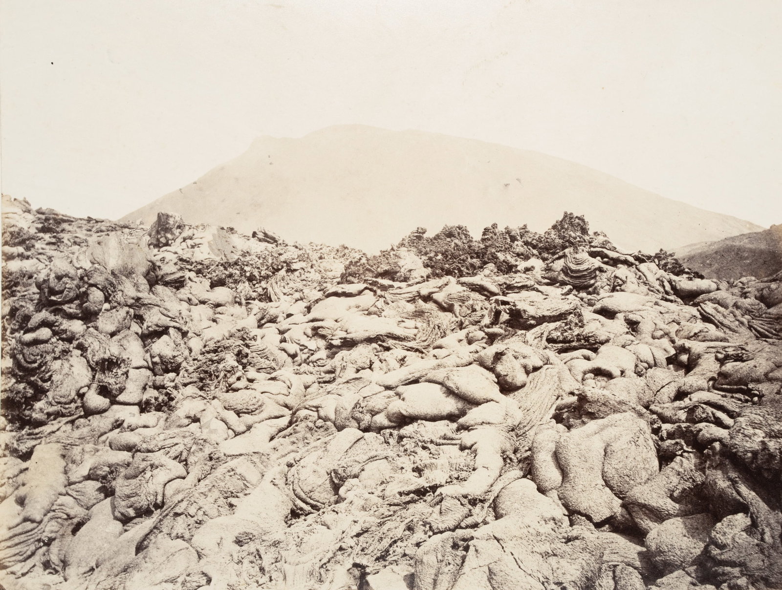 R. RIVE (1817-1868), Mountain peak with lava from Vesuvius, around 1880, albumen paper print: Roberto Rive (1817 - 1868 ): Mountain top with lava of Vesuvius, testimony of time, c. 1880, albumen paper print Technique: albumen paper print, mounted on Cardboard Inscription: lower left inscribed 