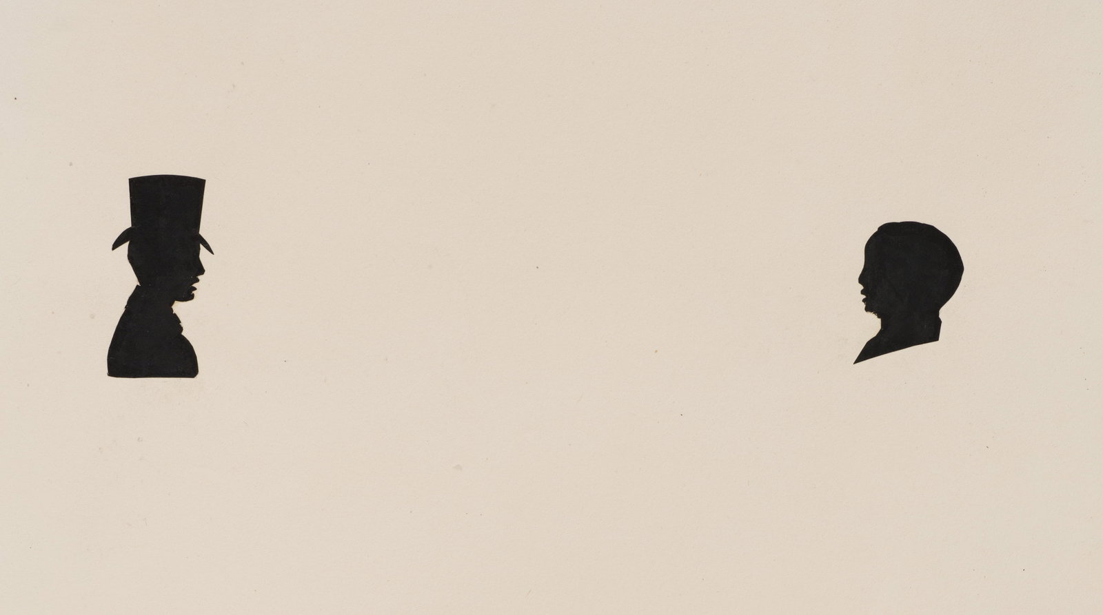Unknown (19th), Double Portrait, Edward Chamberlayne, Silhouette: Unknown (19th century): Double portrait, Edward Chamberlayne Facing profile silhouettes of a man with a top hat and a child, 19th century, Silhouette Technique: Silhouette on Paper, mounted on Paper I