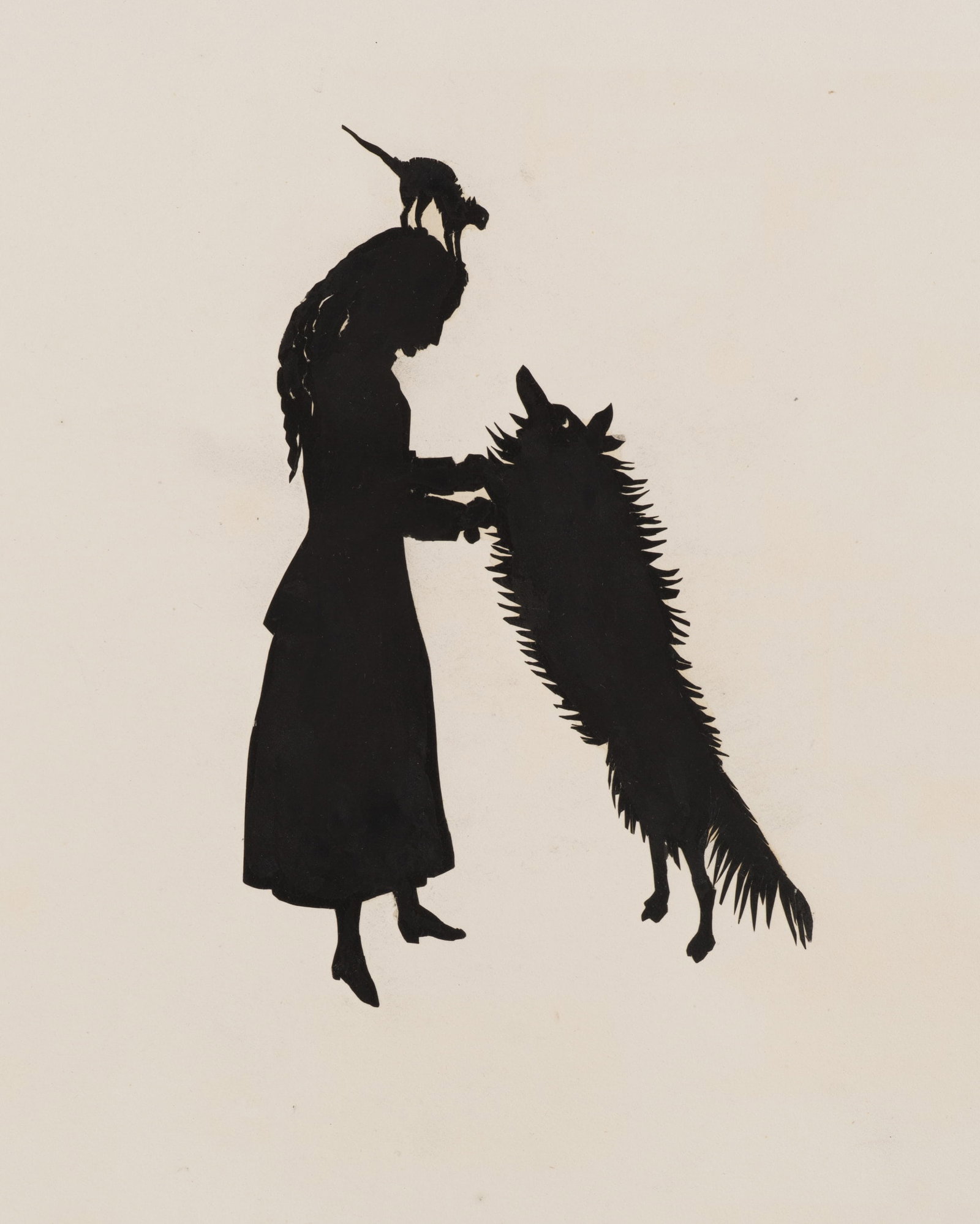 Unknown (19th), Girl with a cat and a dog, Silhouette (1 of 5)