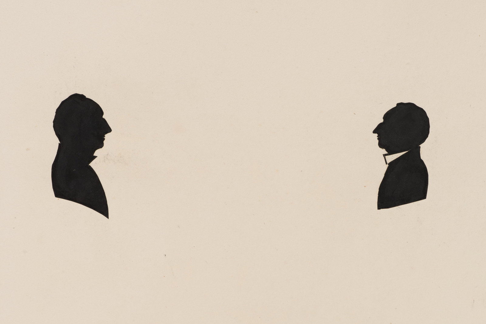 Unknown (19th), Two Portraits of Mr Tropert, Silhouette: Unknown (19th century): Two portraits of Mr Tropert Two profile silhouettes facing each other on a light-coloured sheet, 19th century, Silhouette Technique: Silhouette on Paper, mounted on Paper Inscr